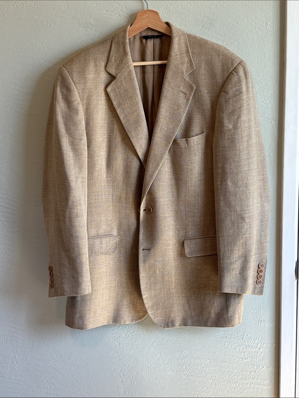Brooks Brothers Tan Single-Breasted Sport Coat Silk Linen Blend 42 R